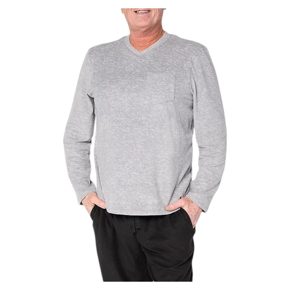 Cuddl Duds Men's Fleece with Stretch V-Neck Gray